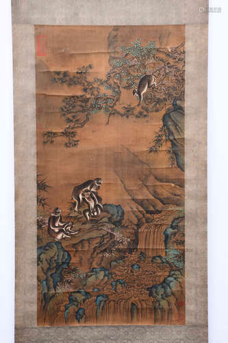 A CHINESE MONKEY PAINTING,LIU SONGNIAN MARK