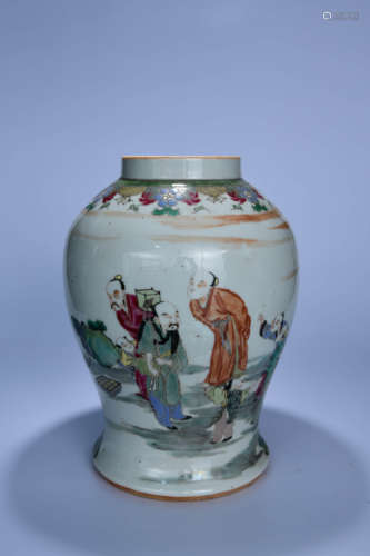 A CHINESE FAMILLE ROSE FIGURE PAINTED PORCELAIN JAR