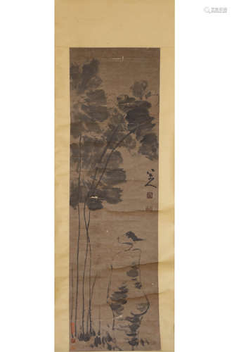 A CHINESE FLOWER PAINTING SCROLL, BA DA SHANREN MARK