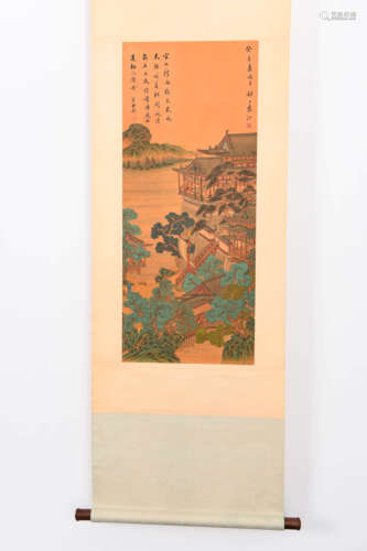 A CHINESE LANDSCAPE PAINTING SCROLL, WU YUN MARK