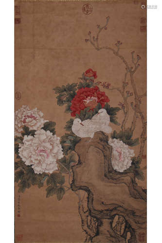 A CHINESE FLOWER PAINTING,JIANG YANXI MARK