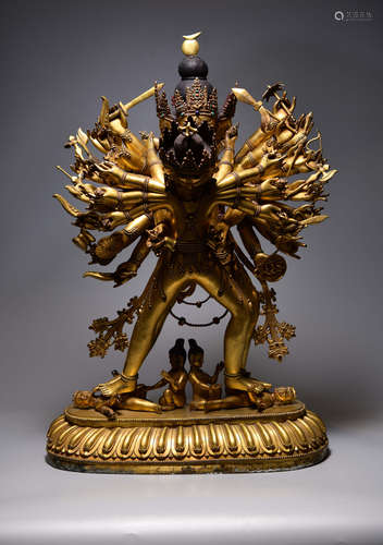 A CHINESE GILD COPPER STATUE OF VAJRA SATUO