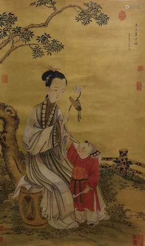 A CHINESE FIGURE PAINTING,LENG MEI MARK