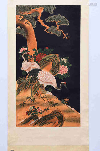 A CHINESE CRANES PAINTING,JIANG JIANXI MARK