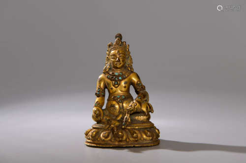 A CHINESE GILD COPPER STATUE OF FORTUNE GOD