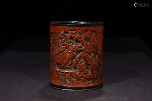 A CHINESE BAMBOO CARVED BRUSH POT