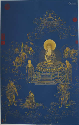 A CHINESE BUDDHA PAINTING,DING GUANPENG MARK