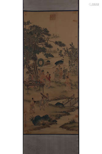 A CHINESE FIGURE PAINTING, LANG SHINING MARK