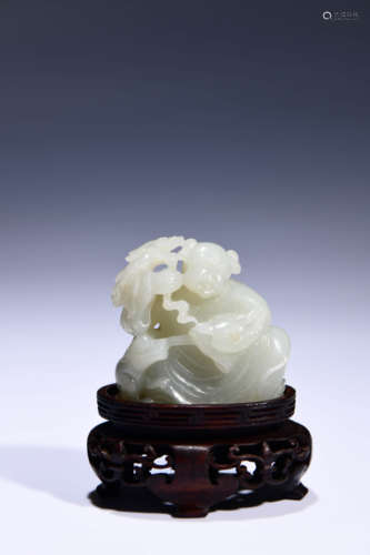 A CHINESE HETIAN JADE CARVED BOY ORNAMENT