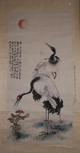 A CHINESE CRANE PAINTING, HU TIEMEI MARK