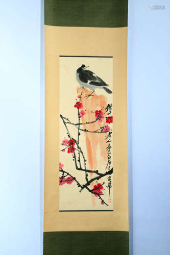 A CHINESE PLUM AND CRANE PAINTING,QI BAISHI MARK