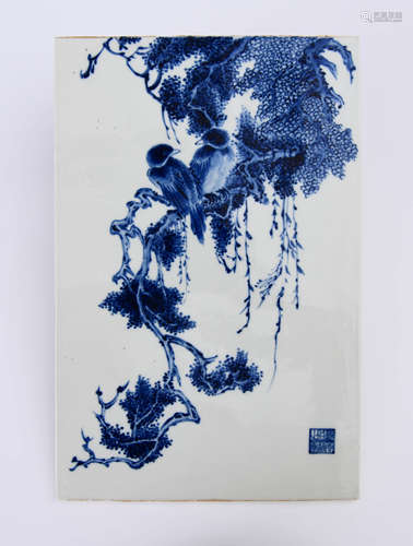 A CHINESE BLUE AND WHITE PORCELAIN PLAQUE