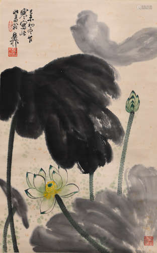 A CHINESE INK LOTUS PAINTING