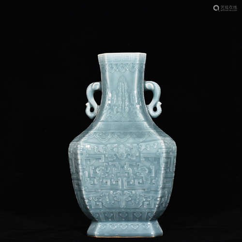 A CHINESE PALE-CELADON-GLAZED VASE WITH DRAGON PATTERN