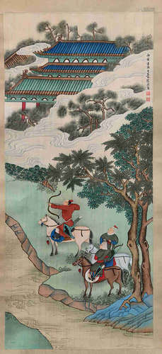 A CHINESE FIGURE PAINTING,XU CAO MARK