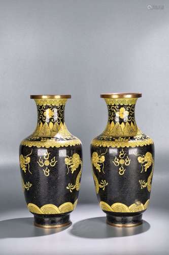 A PAIR OF CHINESE COPPER CLOISONNE VASE ORNAMENTS