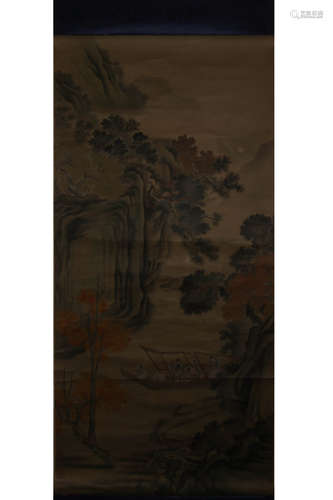 A CHINESE LANDSCAPE PAINTING SILK SCROLL, XIA GUI MARK