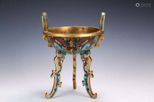 A Chinese Three-legged Cloisonne Censer