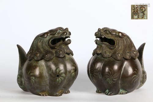 A Pair of Chinese Bronze Incense Burners