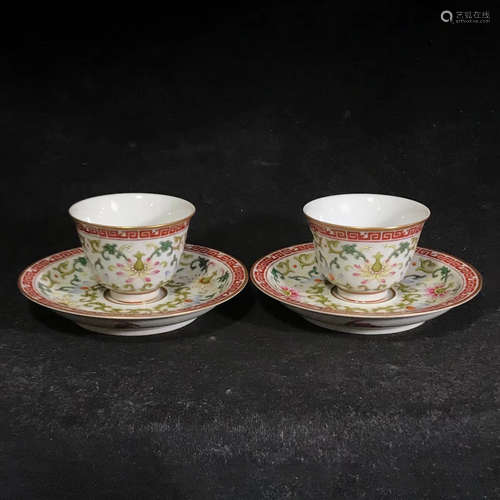 A Pair of Chinese Famille Rose Floral Porcelain Bowls and Plates