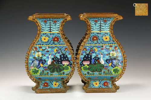 A Pair of Chinese Cloisonne Vases