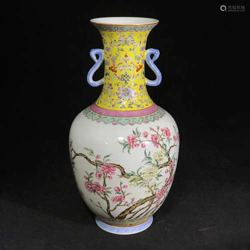 A Pair of Chinese Famille Rose Floral Porcelain Vases