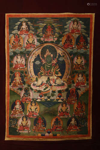 A Chinese Tangka Painting of Green Tara