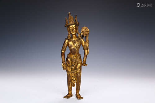 A Chinese Bronze Gilding Standing Buddha Statue