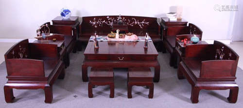 A ZITAN WOOD CHAIRS&TABLE EMBEDDED WITH CONCH