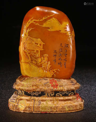 A TIANHUANG STONE SEAL CARVED WITH LANDSCAPE