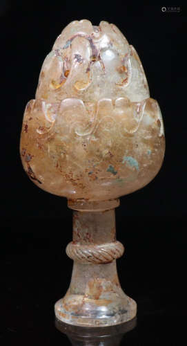 AN OLD CRYSTAL CENSER SHAPED WITH FLOWER