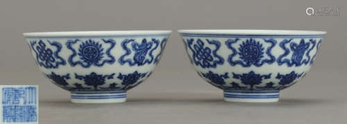 PAIR OF BLUE&WHITE GLAZE BOWL WITH FLOWER PATTERN