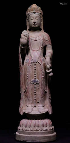 A STONE GUANYIN BUDDHA STATUE