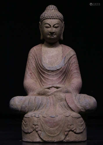 A STONE SAKYAMUNI BUDDHA STATUE