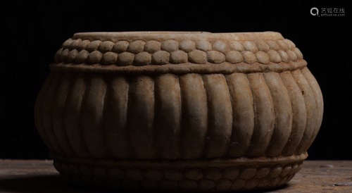 A HANBAI STONE CONTAINER CARVED WITH PATTERN