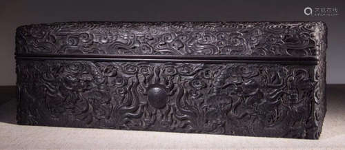 A ZITAN WOOD BOX CARVED WITH BEAST PATTERN