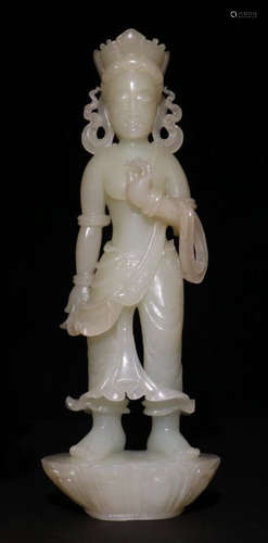 A HETIAN JADE GUANYIN BUDDHA STATUE