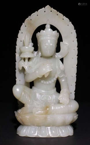 A HETIAN JADE TARA BUDDHA STATUE