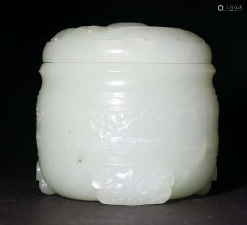 A HETIAN WHITE JADE CENSER CARVED WITH PATTERN