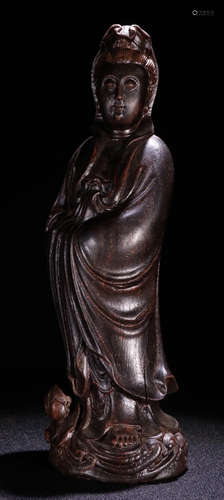 A ZITAN WOOD GUANYIN BUDDHA STATUE