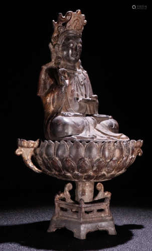 A COPPER GUANYIN BUDDHA STATUE