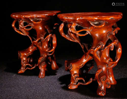 PAIR OF HUANGYANG WOOD STAND NATURE SHAPED