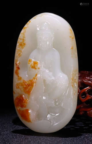 A HETIAN JADE PENDANT CARVED WITH GUANYIN BUDDHA