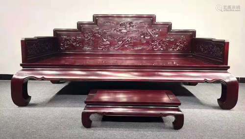 A ZITAN WOOD BED CARVED WITH PATTERN