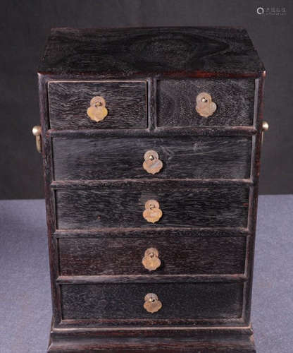 A ZITAN WOOD CABINET WITH DRAWERS