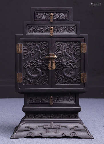 A ZITAN WOOD CABINET CARVED WITH DRAGON