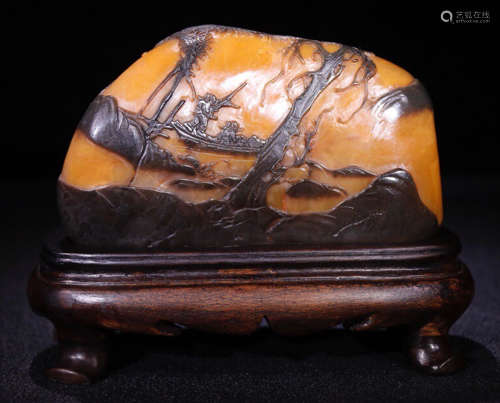 A TIANHUANG STONE ORNAMENT CARVED WITH LANDSCAPE
