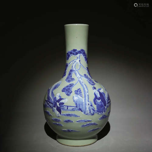 Douqing glaze blue and white figure ball bottle