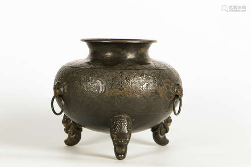 A Chinese Phoenix Patterned Silver Censer