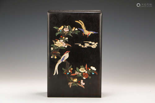 A Chinese Red Sandalwood Box Inlaid with Gems